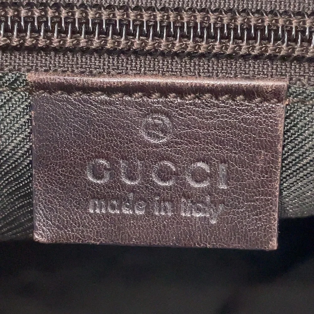 GUCCI GG Monogram Beige Coated Canvas and Dark Brown Leather Messenger Bag